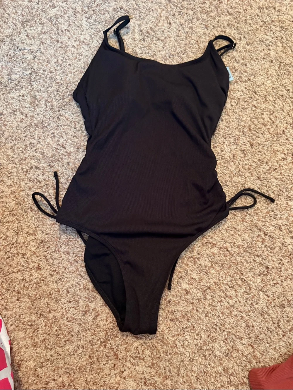Shade & Shore Black One-Piece Swimsuit with Side Ties and Scoop Neckline